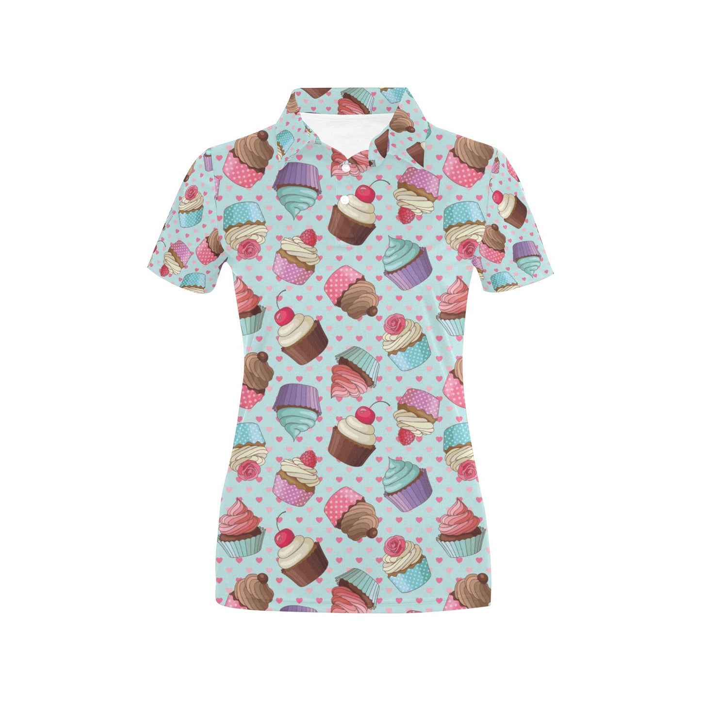 Cupcakes Fancy Heart Print Pattern Women's Polo Shirt