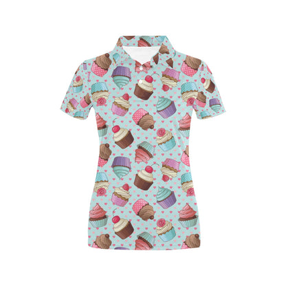 Cupcakes Fancy Heart Print Pattern Women's Polo Shirt