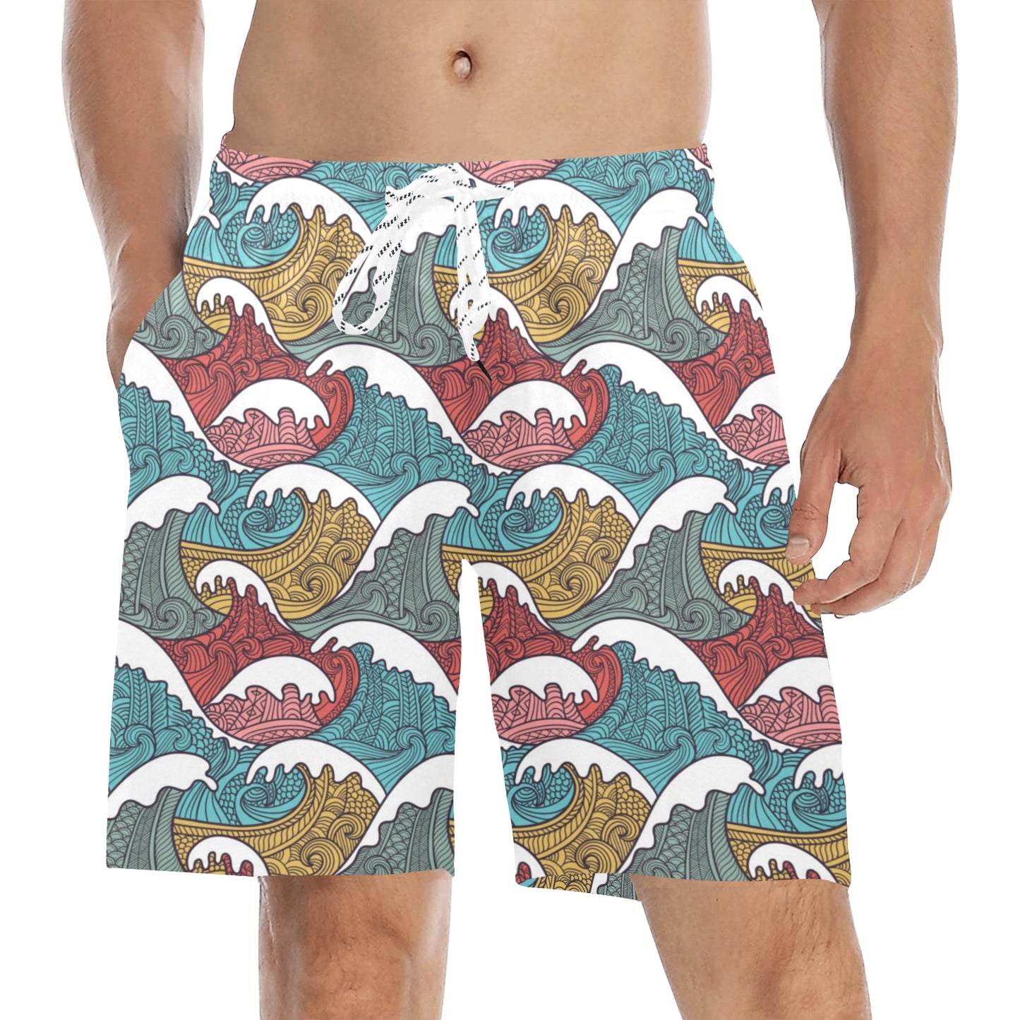 Tribal Wave Pattern Print Men's Swim Trunks Beach Shorts