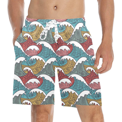 Tribal Wave Pattern Print Men's Swim Trunks Beach Shorts