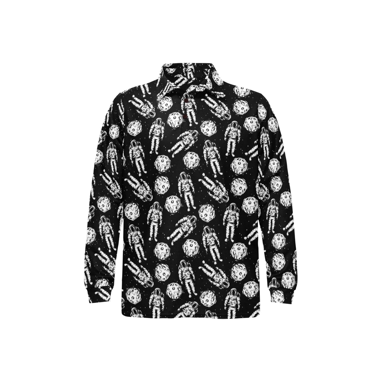 Astronaut Pattern Print Design 03 Long Sleeve Polo Shirt For Men's