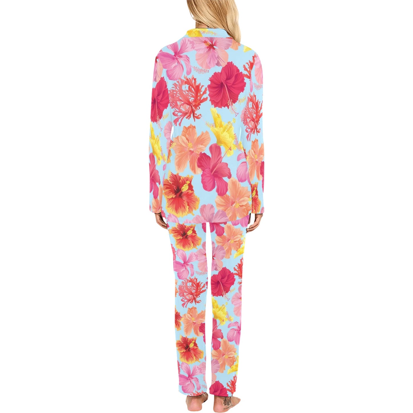 Hibiscus Pattern Print Design HB020 Women's Long Pajama Set