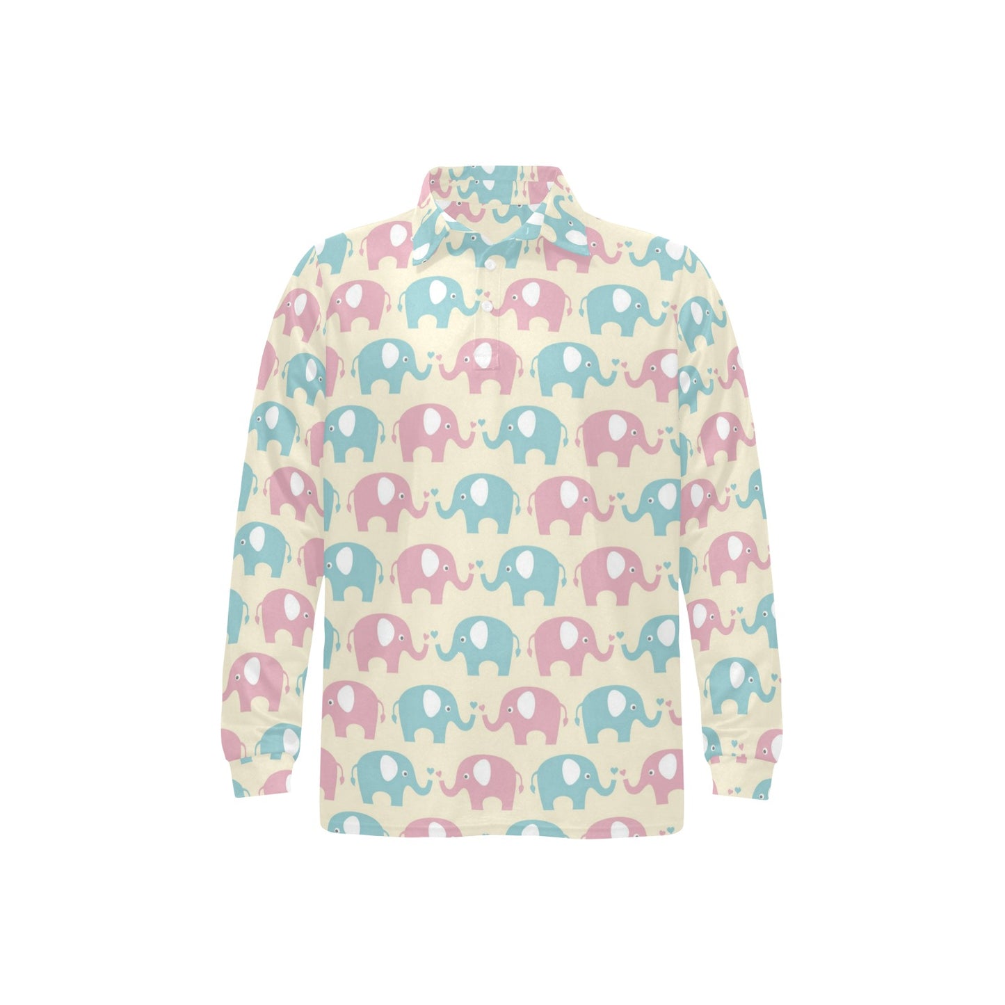 Elephant Baby Pastel Print Pattern Long Sleeve Polo Shirt For Men's