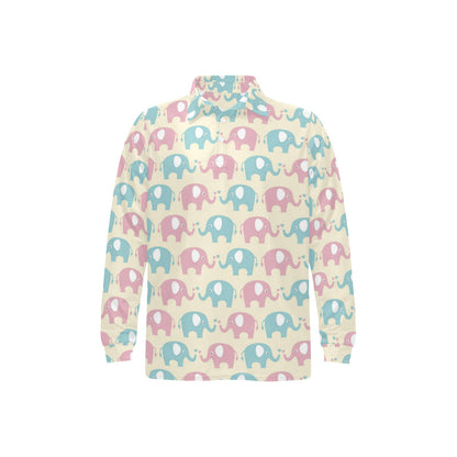 Elephant Baby Pastel Print Pattern Long Sleeve Polo Shirt For Men's
