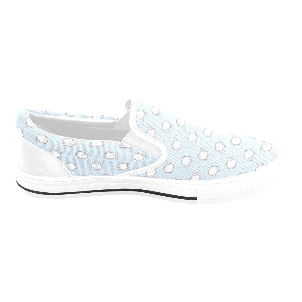 Samoyeds Print Design LKS301 White Slip Ons Canvas Women's Shoes