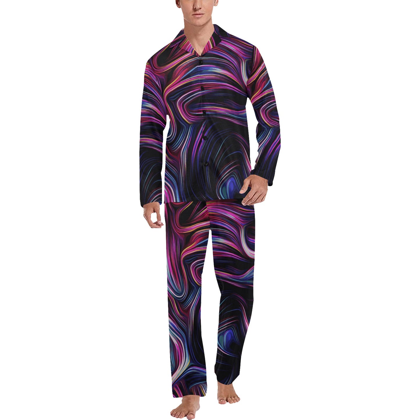 Liquid Pattern Print Design 01 Men's Long Pajama Set