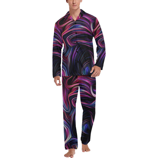 Liquid Pattern Print Design 01 Men's Long Pajama Set