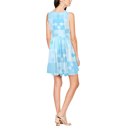 Puzzle Blue Pattern Print Design A04 Sleeveless Dress