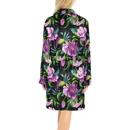Bright Purple Floral Pattern Women's Fleece Robe