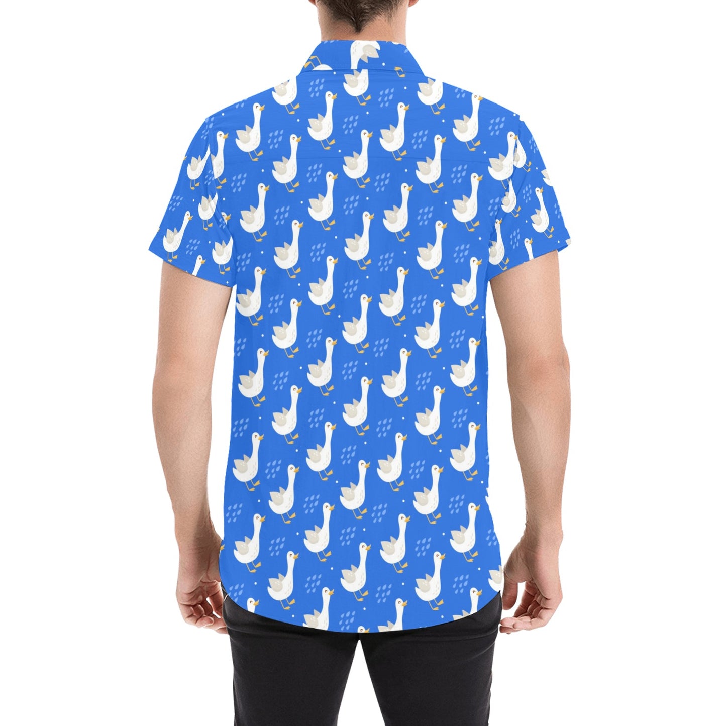 Goose Print Design LKS402 Men Short Sleeve Button Up Shirt
