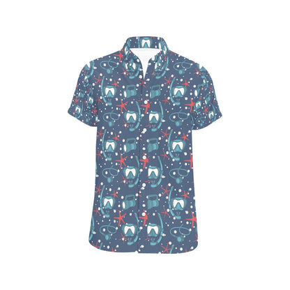 Scuba Equipment Print Design LKS302 Men Short Sleeve Button Up Shirt