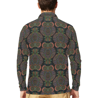 Owl Pattern Print Design A05 Long Sleeve Polo Shirt For Men's