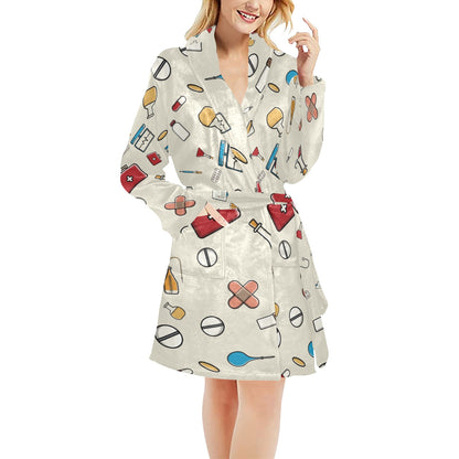 Nurse Pattern Print Design A04 Women's Fleece Robe
