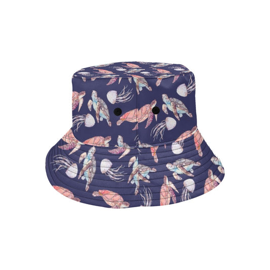 Sea Turtle With Jelly Fish Print Design LKS301 Unisex Bucket Hat