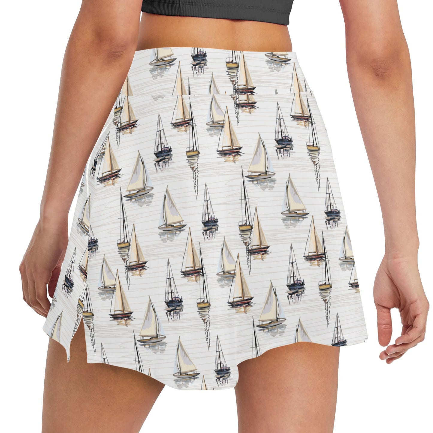 Sailboat Paint Pattern Print Design LKS307 17" Golf & Pickleball Skort with Pockets