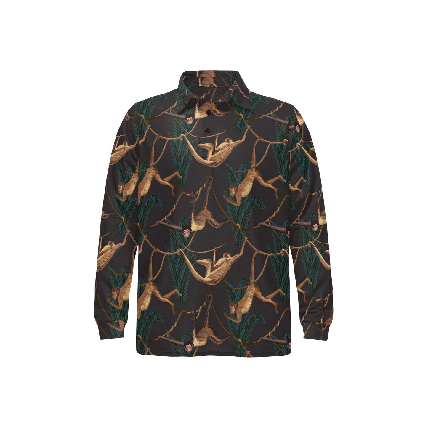 Monkey Pattern Print Design 02 Long Sleeve Polo Shirt For Men's