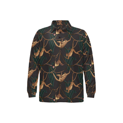 Monkey Pattern Print Design 02 Long Sleeve Polo Shirt For Men's