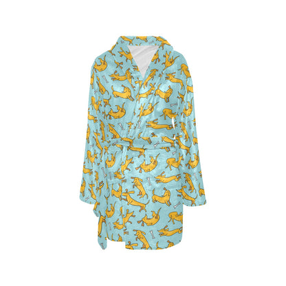 Dachshund Pattern Print Design 08 Women's Fleece Robe