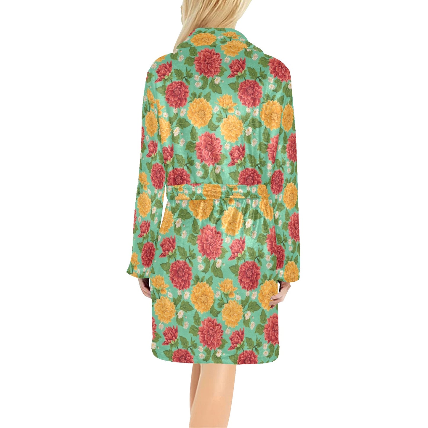 Dahlia Pattern Print Design DH011 Women's Fleece Robe