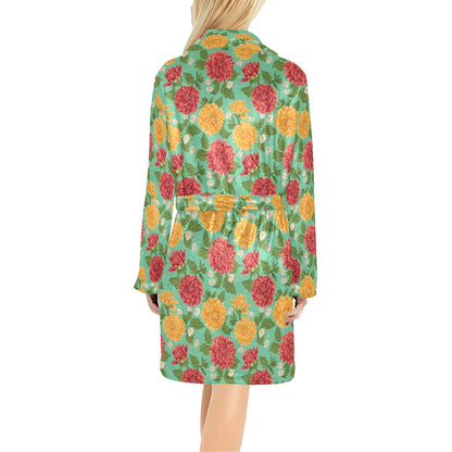 Dahlia Pattern Print Design DH011 Women's Fleece Robe