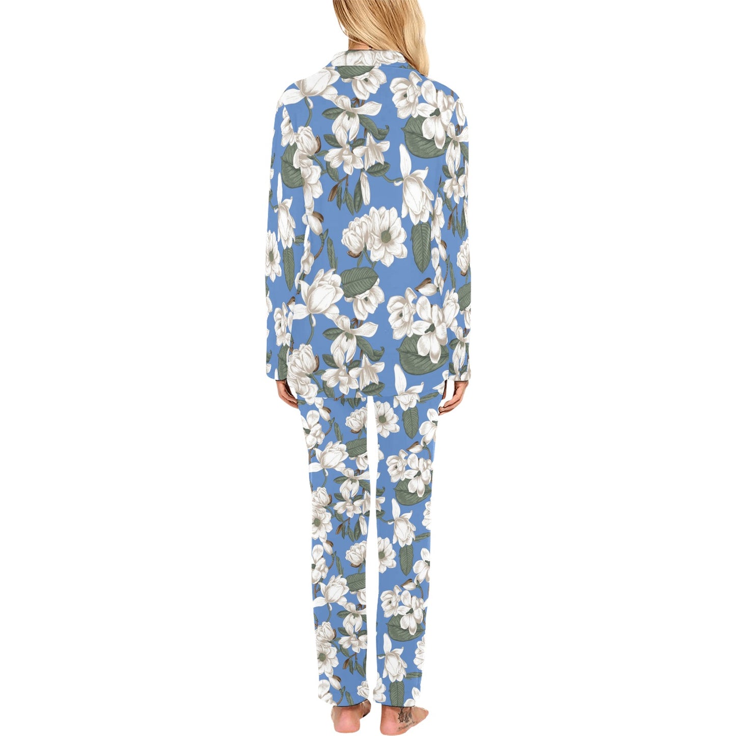 Magnolia Pattern Print Design 01 Women's Long Pajama Set