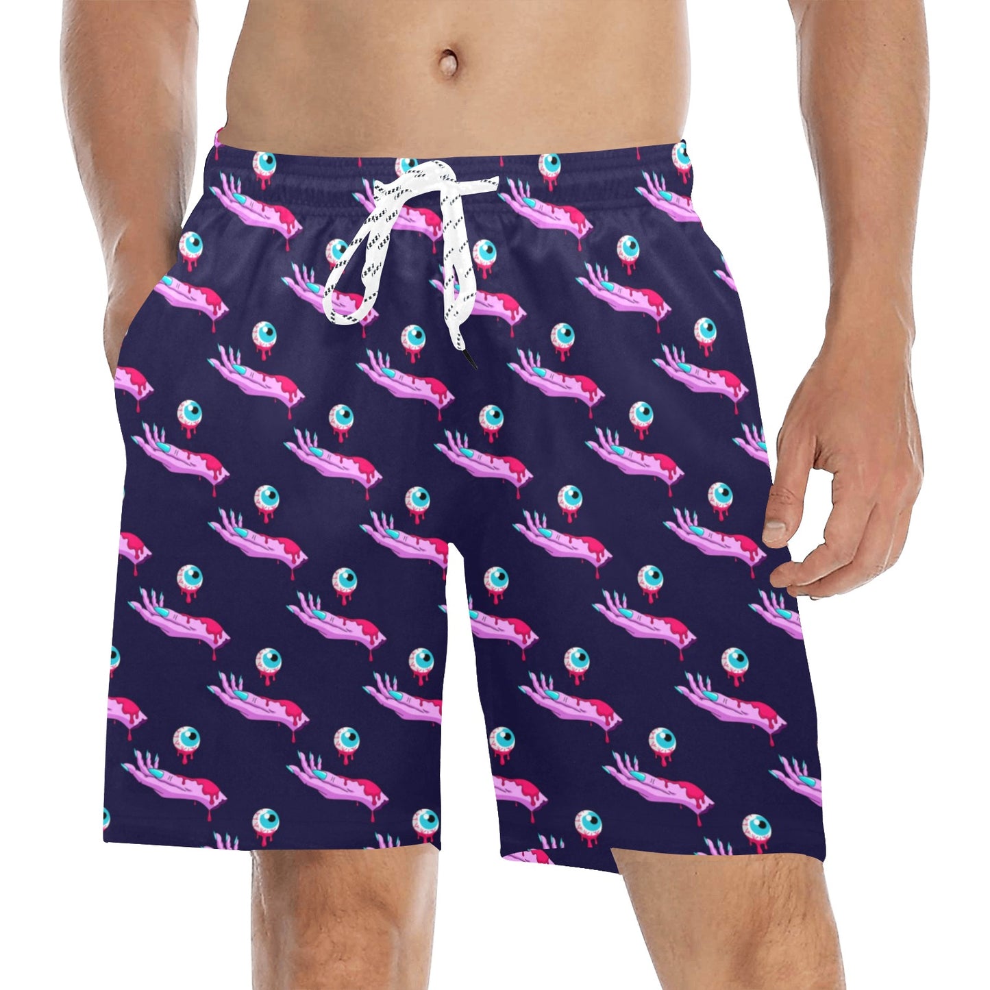 Zombie Pink Hand Design Pattern Print Men's Swim Trunks Beach Shorts