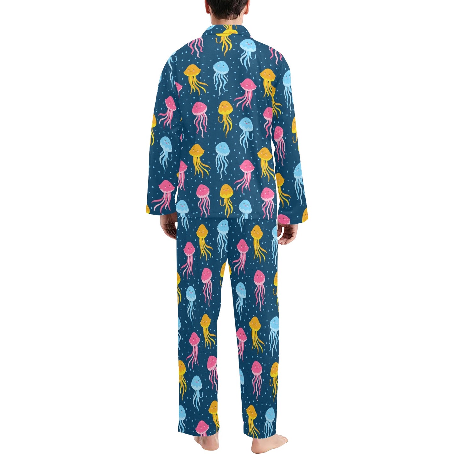 Jellyfish Pattern Print Design 04 Men's Long Pajama Set