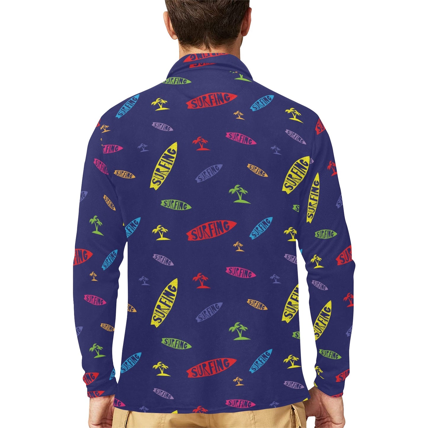 Surfboard Print Design LKS305 Long Sleeve Polo Shirt For Men's