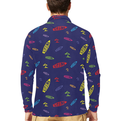 Surfboard Print Design LKS305 Long Sleeve Polo Shirt For Men's