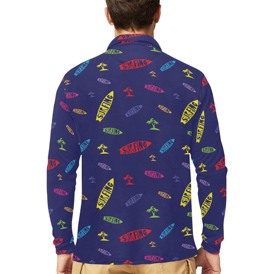 Surfboard Print Design LKS305 Long Sleeve Polo Shirt For Men's