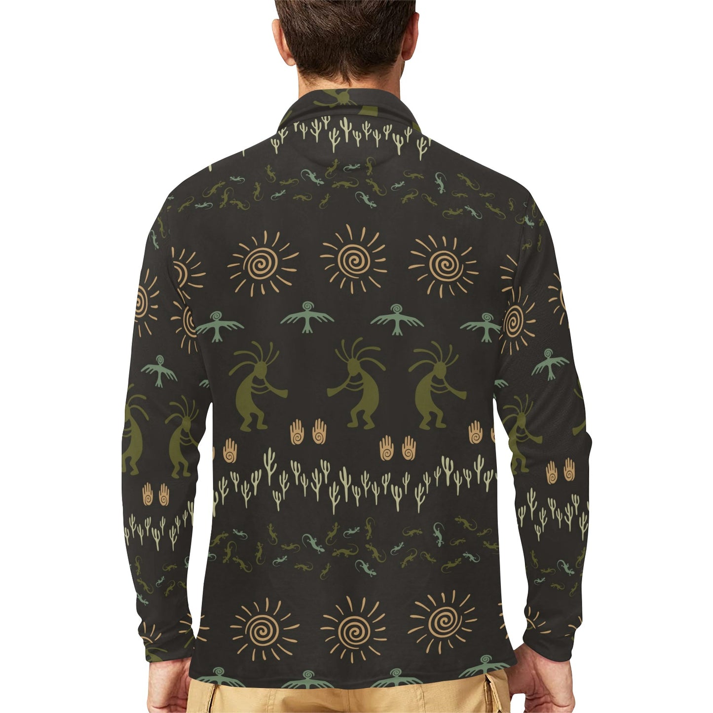 Mayan Pattern Print Design 04 Long Sleeve Polo Shirt For Men's