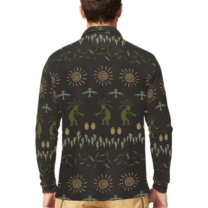 Mayan Pattern Print Design 04 Long Sleeve Polo Shirt For Men's