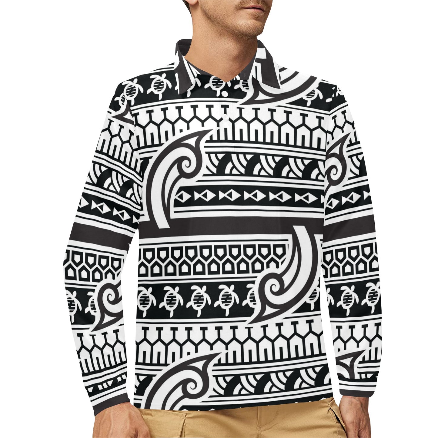 Samoan Style Print Design LKS305 Long Sleeve Polo Shirt For Men's