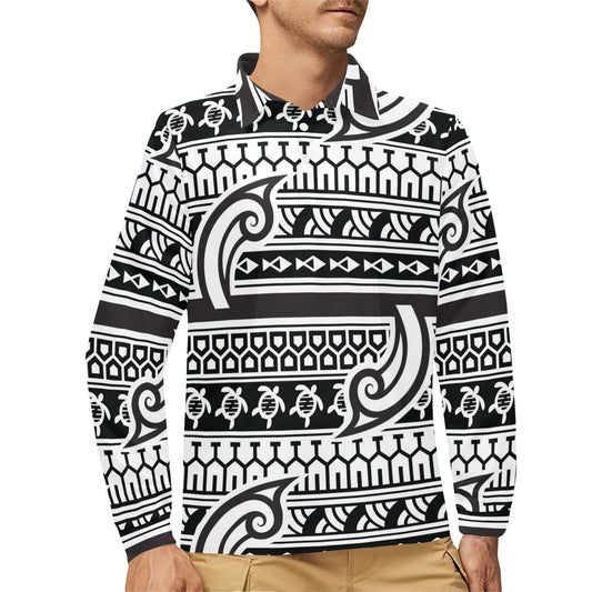 Samoan Style Print Design LKS305 Long Sleeve Polo Shirt For Men's