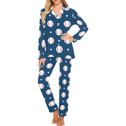 Baseball Star Print Pattern Women's Long Pajama Set