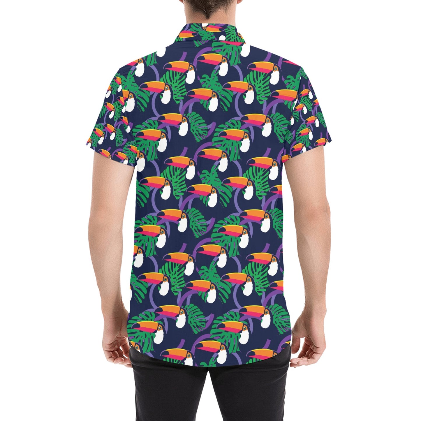 Toucan Print Design LKS302 Men Short Sleeve Button Up Shirt