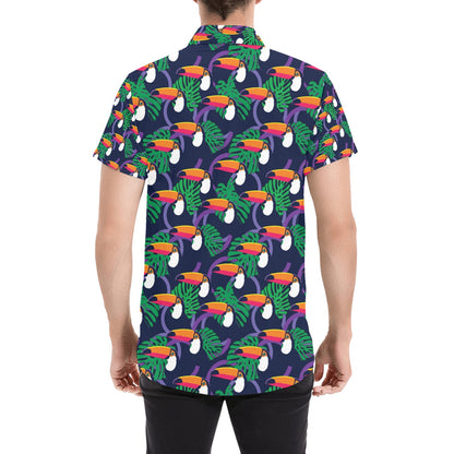Toucan Print Design LKS302 Men Short Sleeve Button Up Shirt