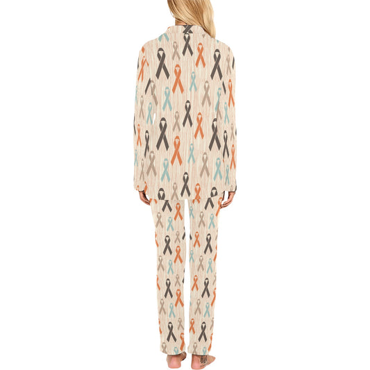 Cancer Awareness Pattern Print Design 01 Women's Long Pajama Set