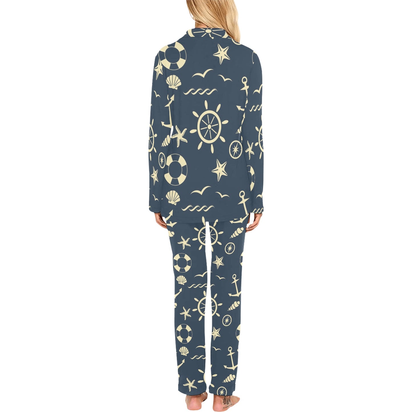 Nautical Pattern Print Design A01 Women's Long Pajama Set