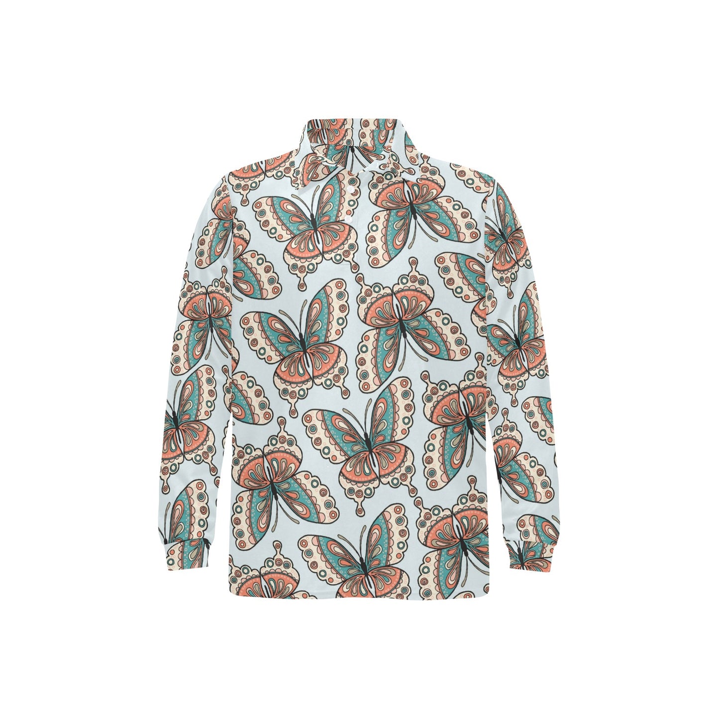 Butterfly Pattern Long Sleeve Polo Shirt For Men's