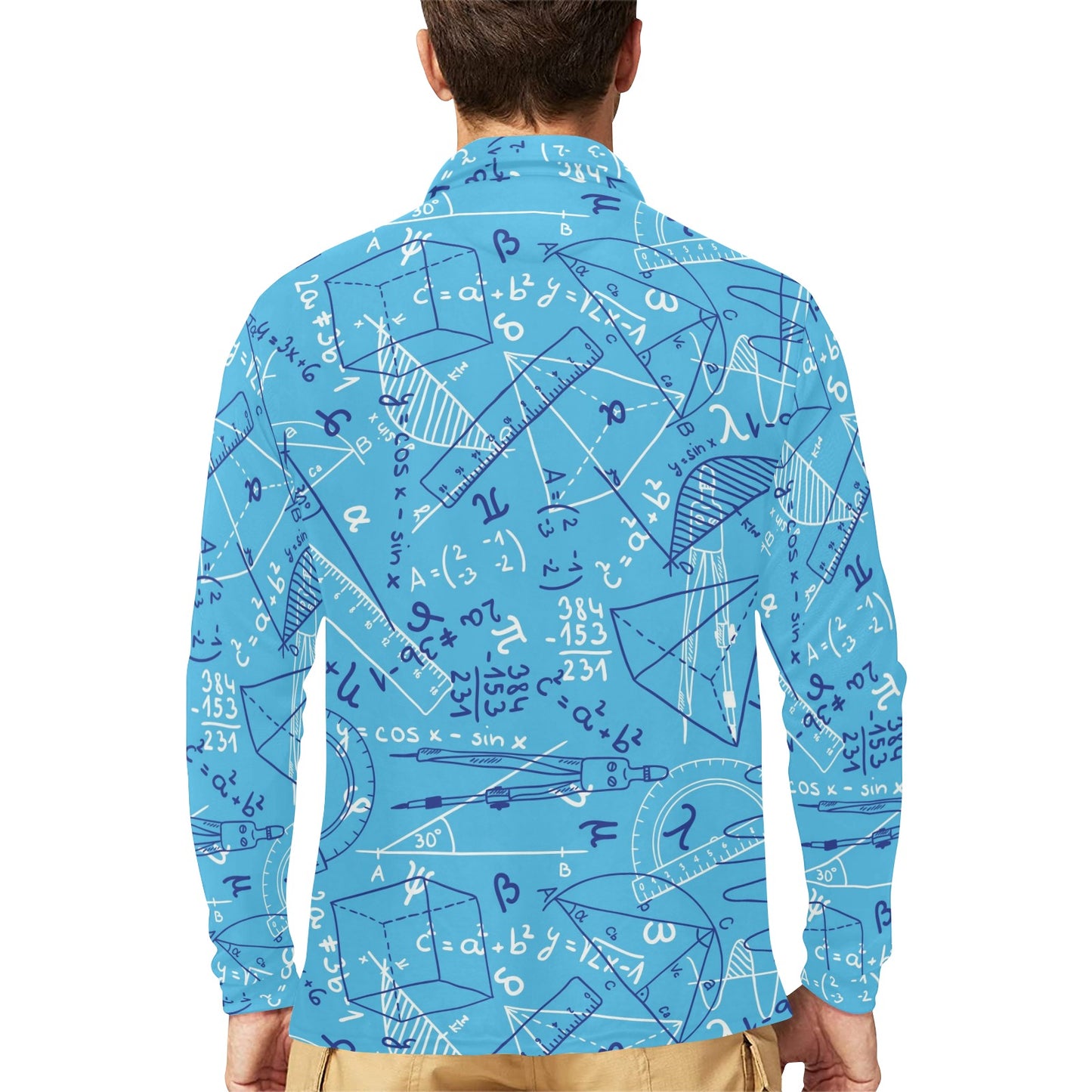 Math Pattern Print Design 02 Long Sleeve Polo Shirt For Men's