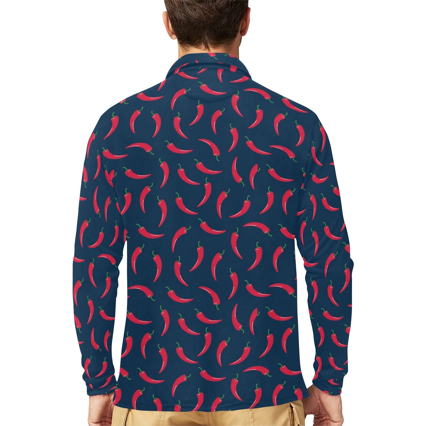 Chilli Pepper Pattern Print Design 03 Long Sleeve Polo Shirt For Men's