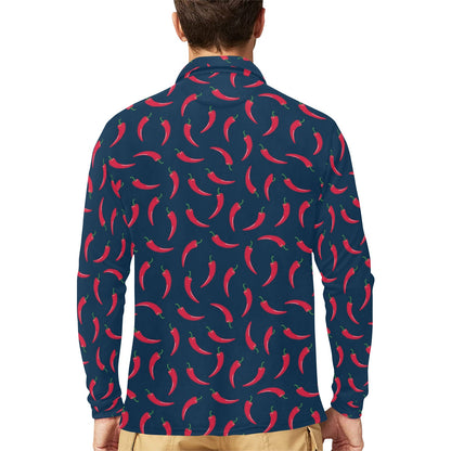 Chilli Pepper Pattern Print Design 03 Long Sleeve Polo Shirt For Men's