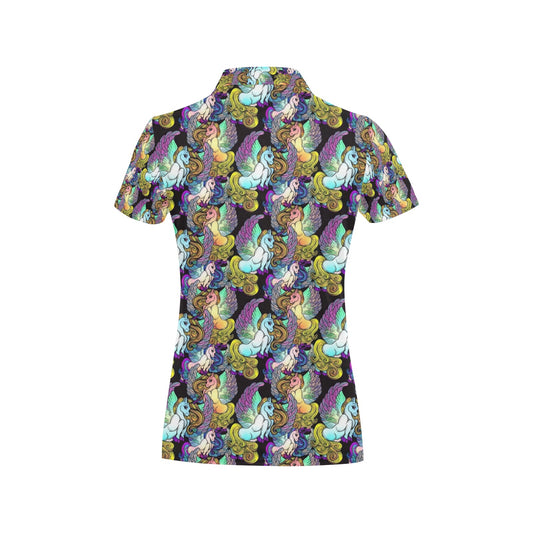 Unicorn With Wings Print Pattern Women's Polo Shirt
