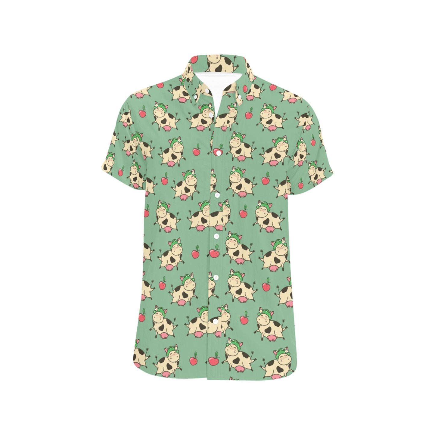 Cattle Print Design LKS402 Men Short Sleeve Button Up Shirt