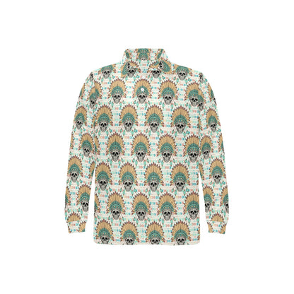 Boho Pattern Print Design 04 Long Sleeve Polo Shirt For Men's