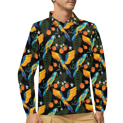 Macaw Pattern Print Design 03 Long Sleeve Polo Shirt For Men's