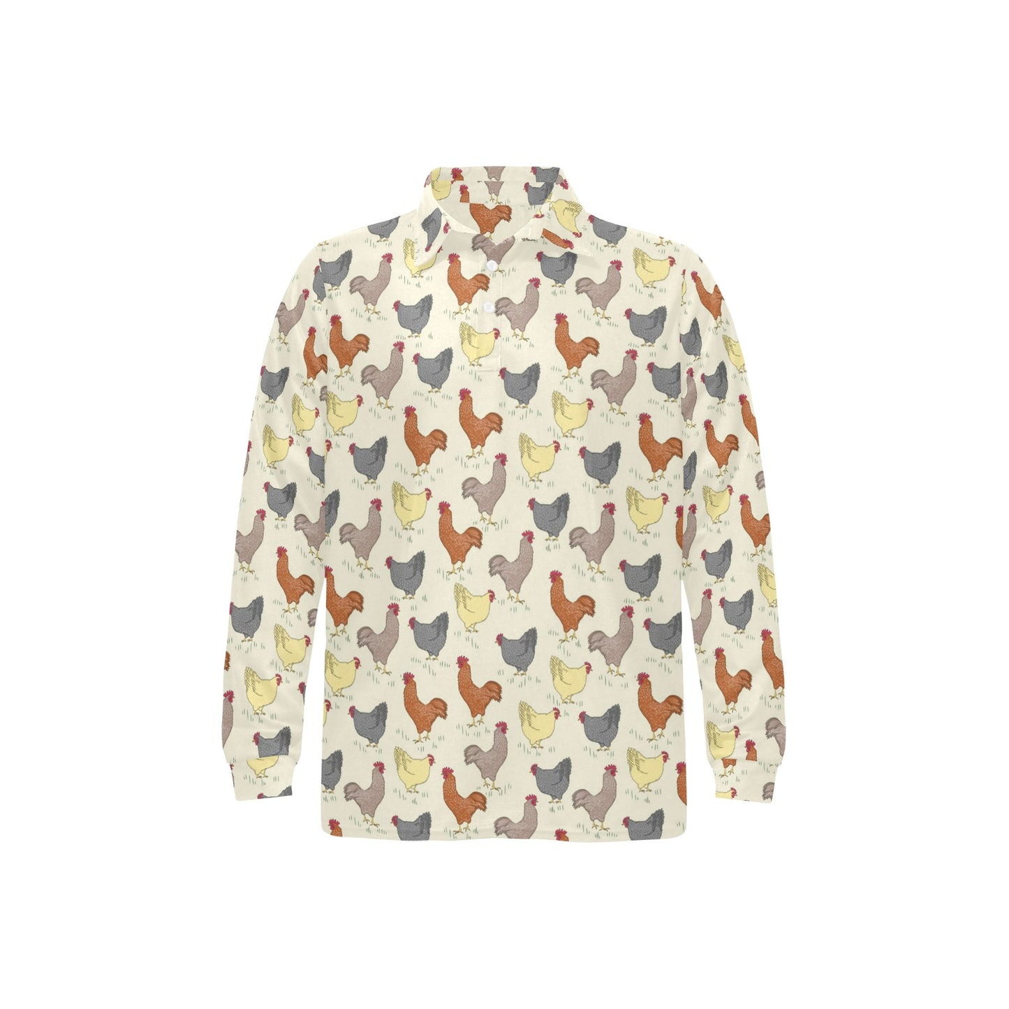 Chicken Pattern Print Design 05 Long Sleeve Polo Shirt For Men's