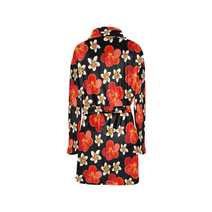 Red Hibiscus Pattern Print Design HB022 Women's Fleece Robe