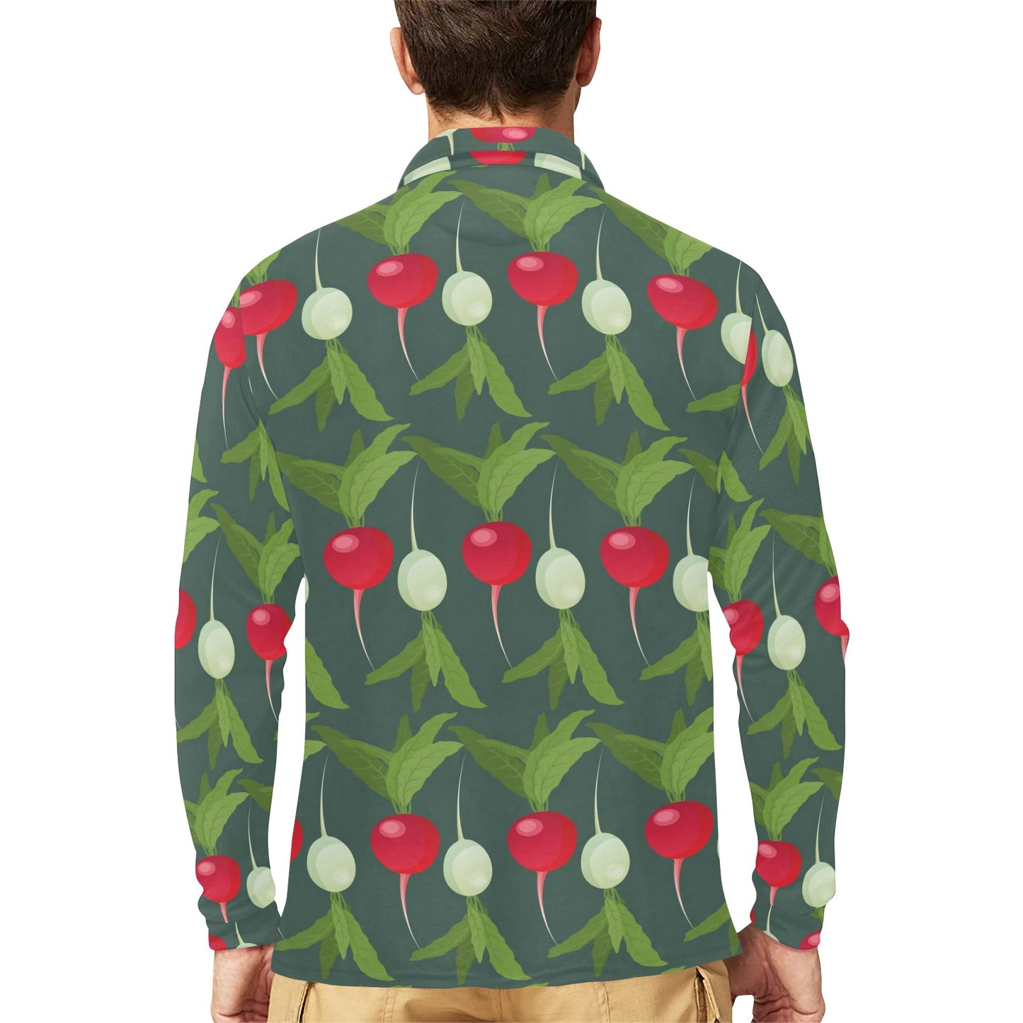 Radish Pattern Print Design A03 Long Sleeve Polo Shirt For Men's